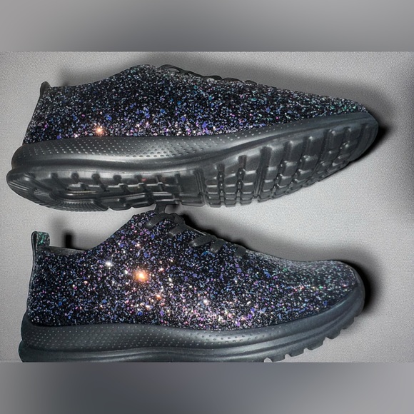 Women 10.5 Glitter Casual Sports Shoes Street Style Sneakers Sparkly Black - Picture 2 of 12